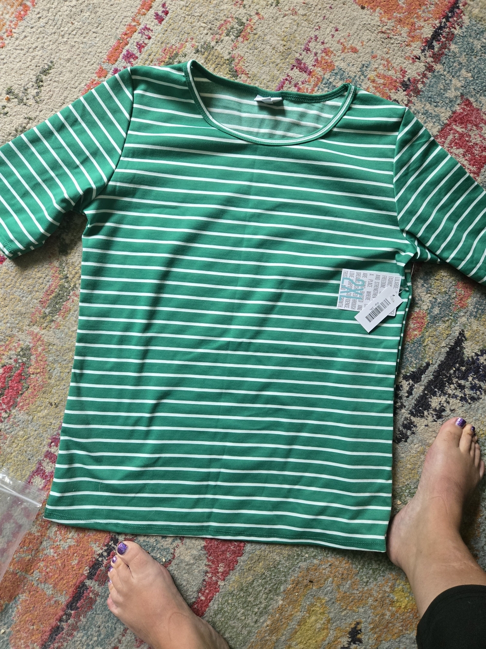 LuLaRoe Green and White Striped Short Sleeve Tee 2x GiGi